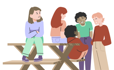 en gruppe mennesker som sitter på en benk